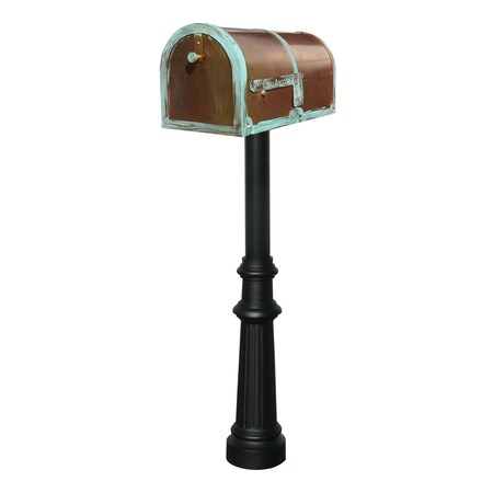 Qualarc Brass Mailbox, w/decorative Hanford Fluted base post, Black MB-3000-PAT-HP800-BL